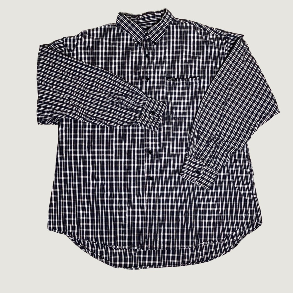 Chaps Ralph Lauren Plaid Shirt Mens XXL Navy Blue Preppy Casual Button Down Top